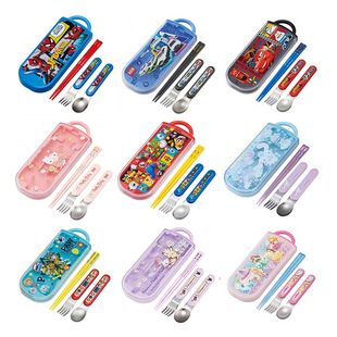 日本进口正品skater卡通不锈钢宝宝儿童筷叉勺子三件加收纳盒套装