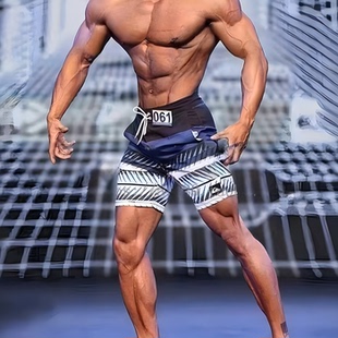 IFBB健体男士比赛沙滩裤 速干弹力冲浪裤 休闲度假温泉五分短裤