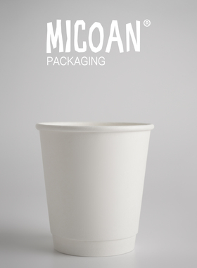 MICOAN名高10盎司 双层纸杯300ml咖啡白色一次性加厚中空隔热外带