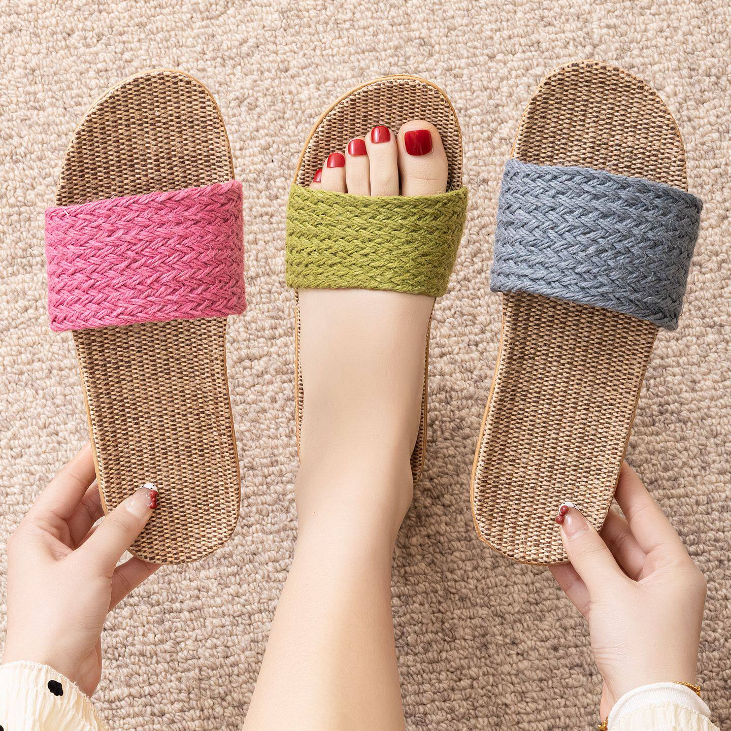 亚麻拖鞋女夏季室内居家居男情侣防滑棉麻软底时尚日韩静音凉托鞋