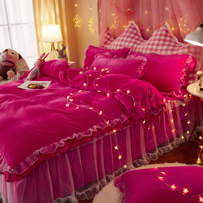 保暖牛奶绒珊瑚裸睡床品芯套被罩