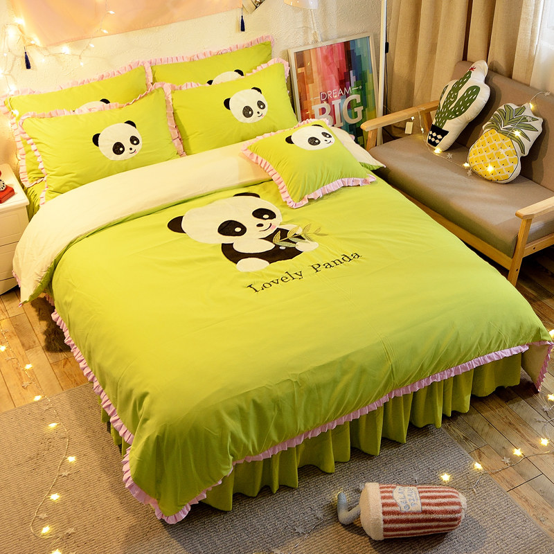 可爱熊猫儿童卡通绣花被套