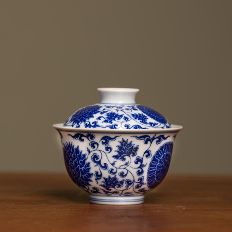 翠毛蓝青花缠枝盖碗 御和临古