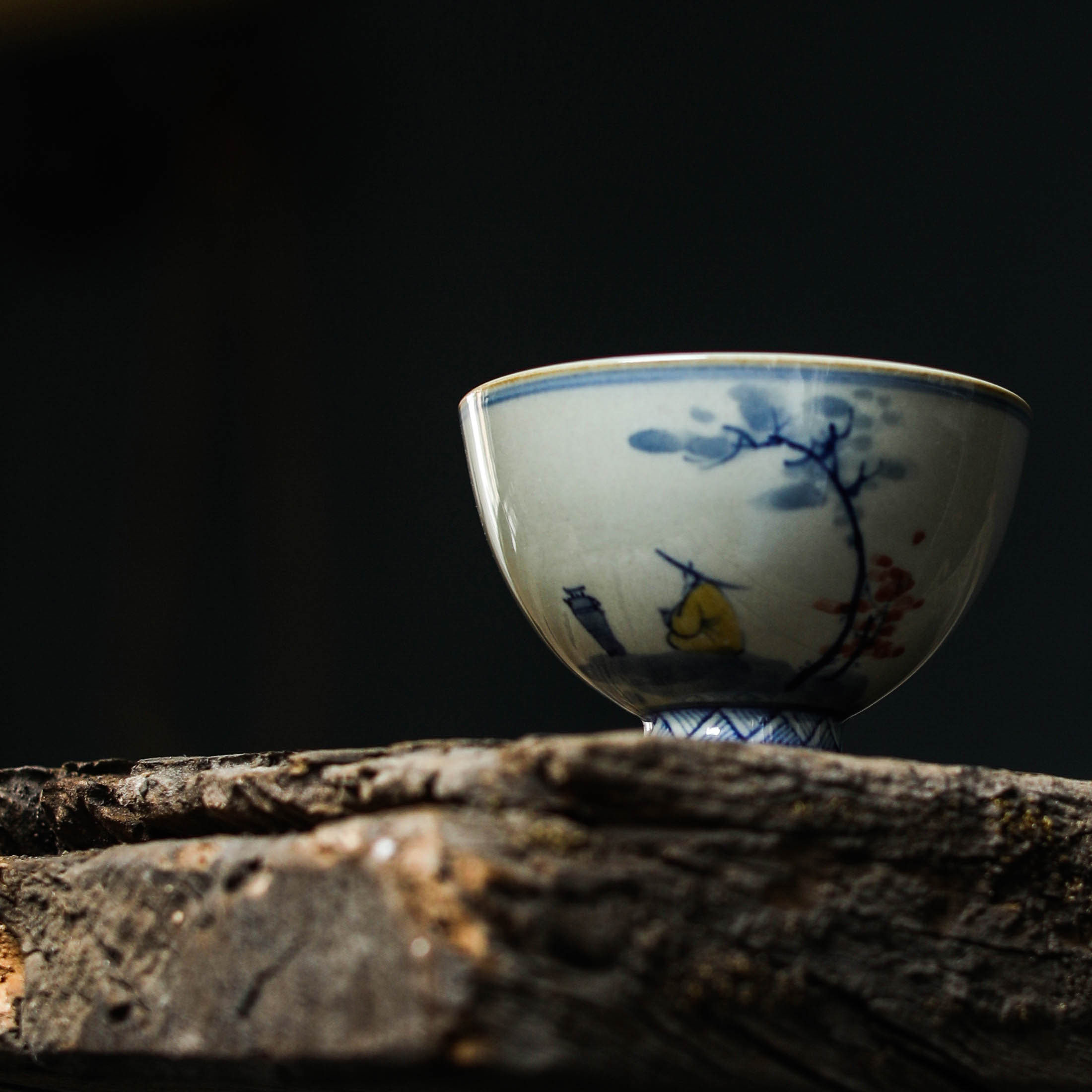 独清 老翁煮茶图主人杯 陶瓷手工青花功夫茶具大号个人小茶碗单杯