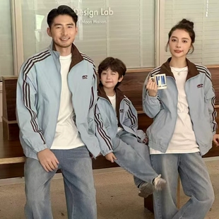 新款韩版亲子装夹克外套一家三口秋季休闲运动时尚母女家庭装上衣