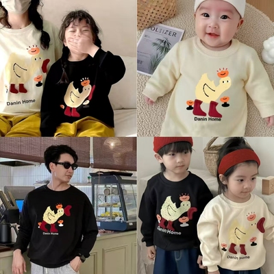 周岁礼服亲子装一家三口秋装卫衣2025新款婴儿加绒爬服洋气母女装