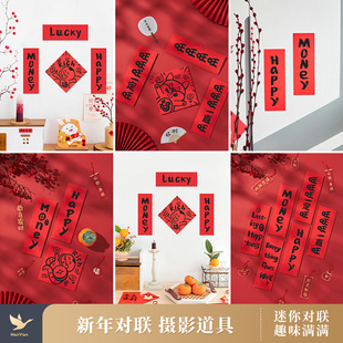 装 2025年蛇年新款 饰小对联拍照道具新年创意英文春联过年家用