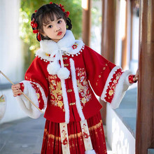 原创汉服女童龙年拜年服冬季新款加绒加厚中国风日常唐装过年套装