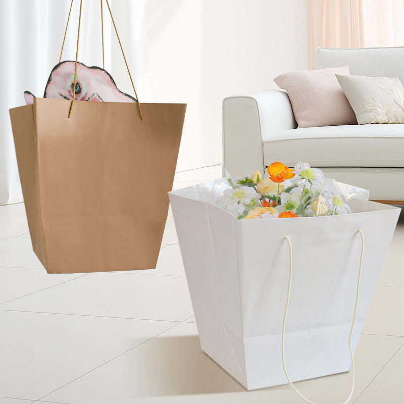 圣诞节大号梯形牛皮手提袋花束鲜花包装袋玫瑰抱抱袋含内胆固定袋