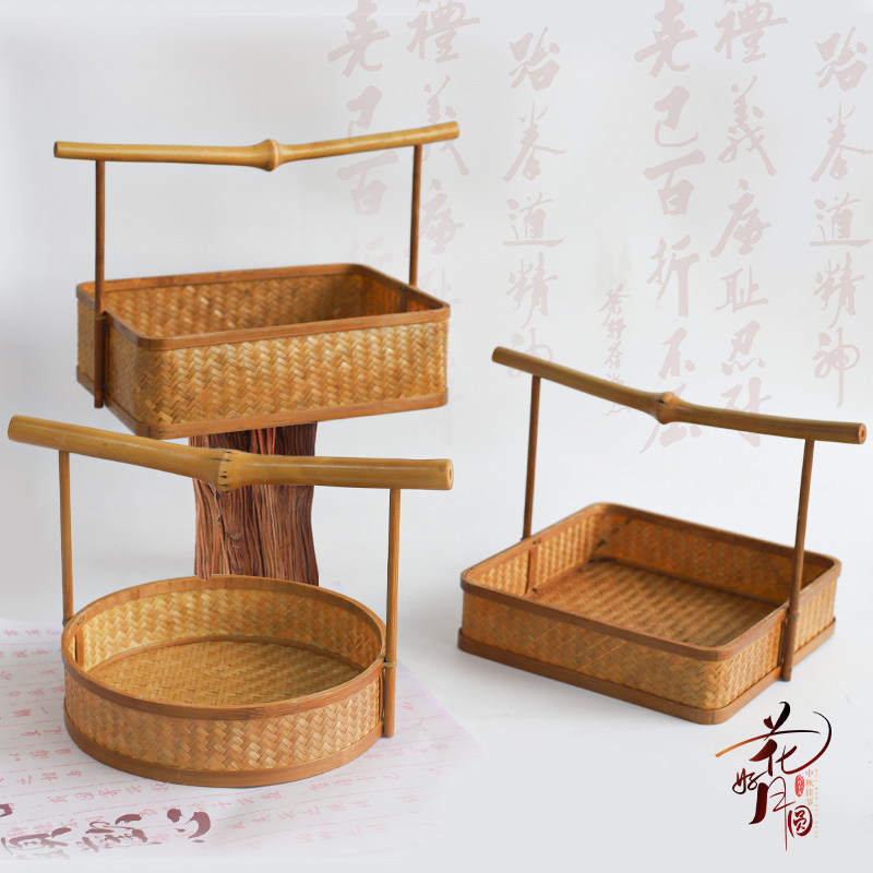 中秋节中式国风竹节花篮高档高端点心蛋糕月饼礼盒手提花篮水果篮