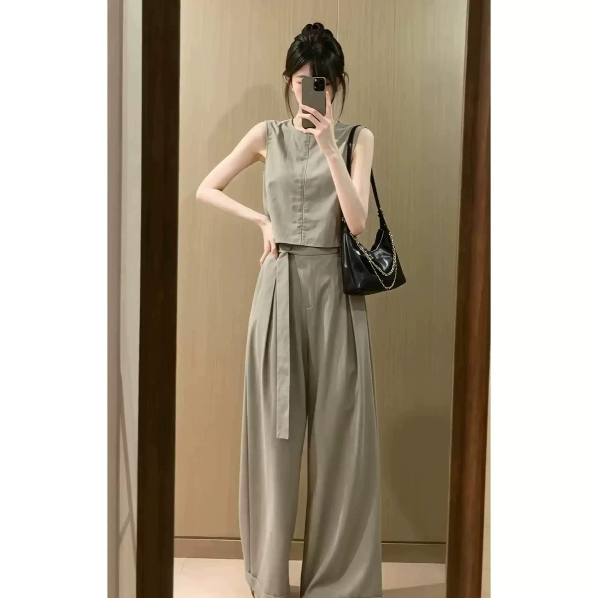 2026新款夏季巨好看韩系穿搭一整套ootd无袖上衣阔脚裤两件套装女