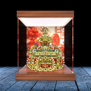 适用拼酷十里红妆点翠妆奁3D立体拼图金属模型亚克力带灯光收纳盒