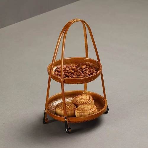 手工竹编大漆双层收纳筐