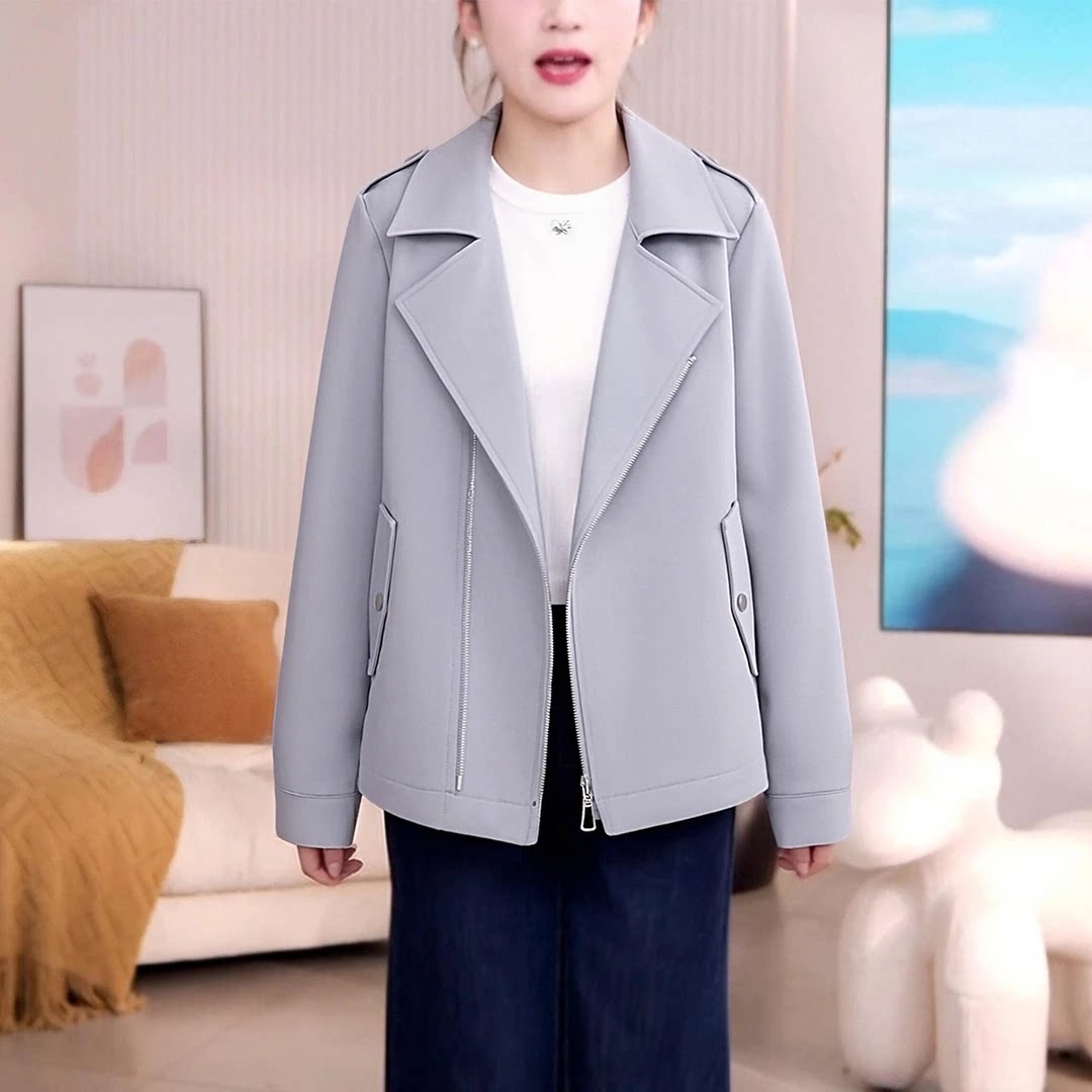 春季新款气质简约拉链夹克小个子