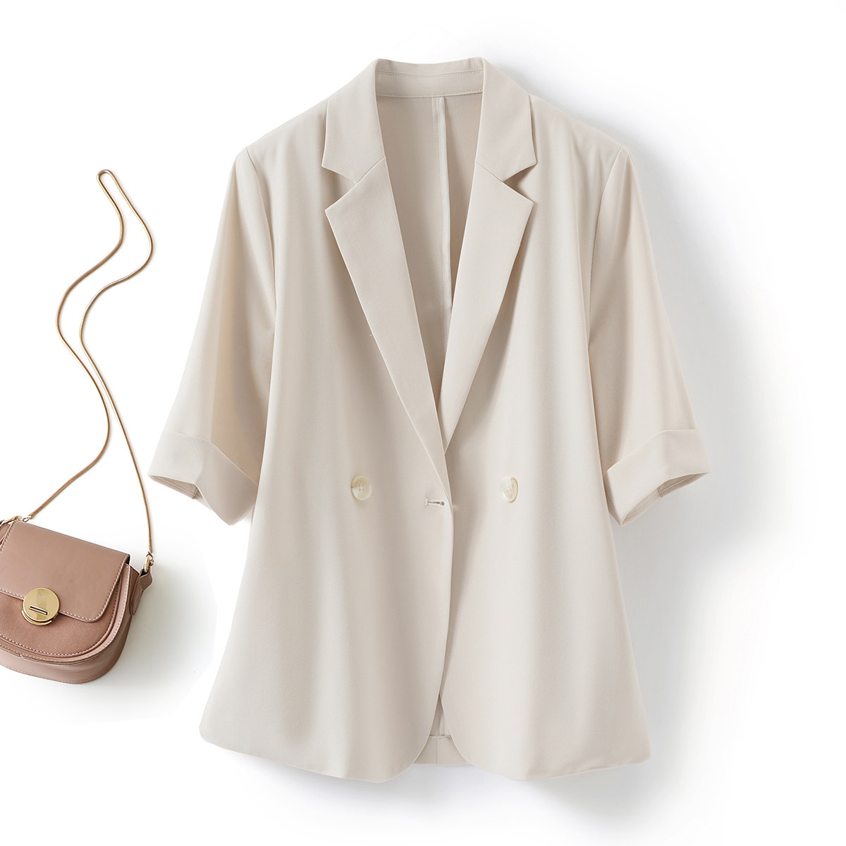 2025夏季新款时尚气质五分袖西装外套女小众通勤薄款西服女上衣