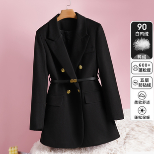 羽绒内胆毛呢西装外套女2025新款气质时尚双排扣高级感白鸭绒西服