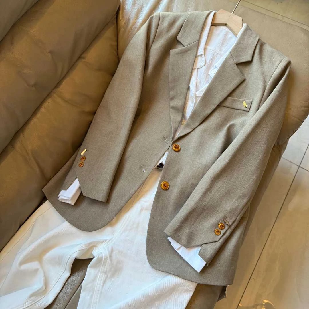 2026新款复古老钱风气质百搭单排扣西装外套女高级感轻奢西服上衣