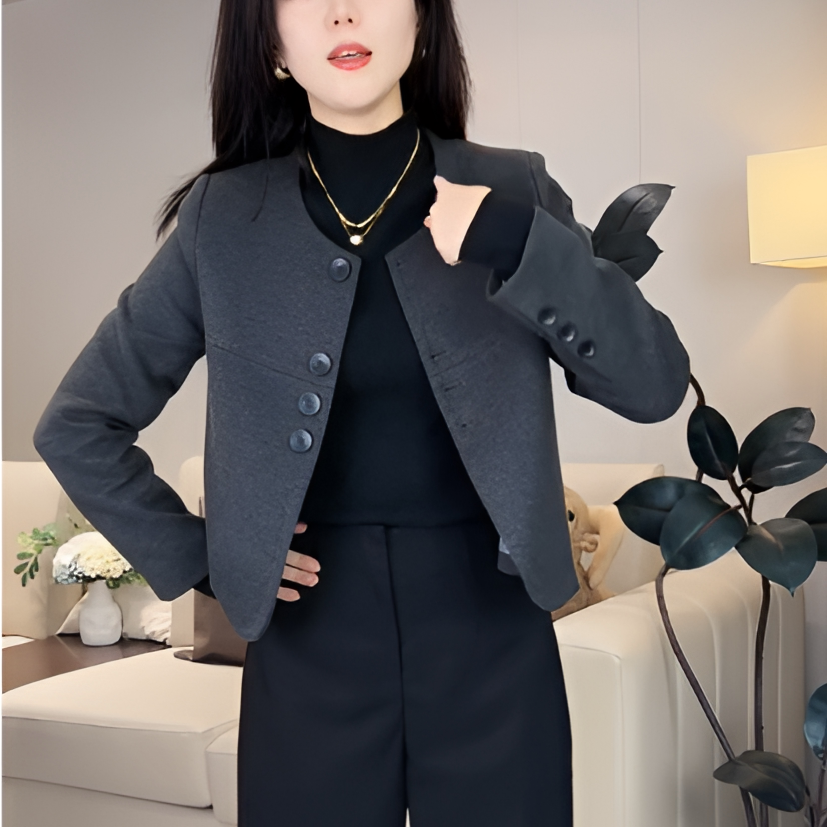 小个子短款毛呢外套女夹棉加厚时尚圆领毛呢丝巾搭配时尚气质百搭