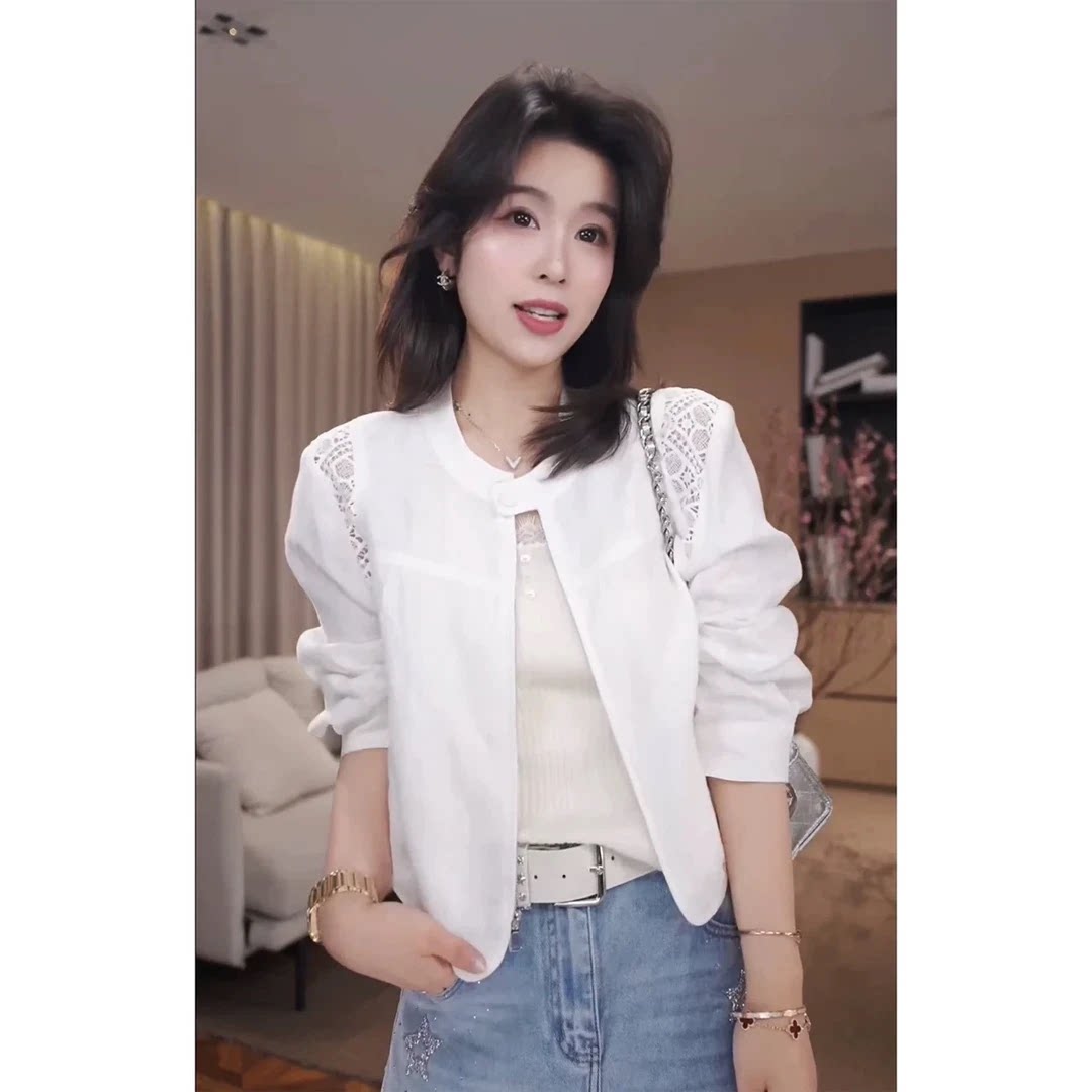 休闲亚麻镂空防晒短外套女夏季