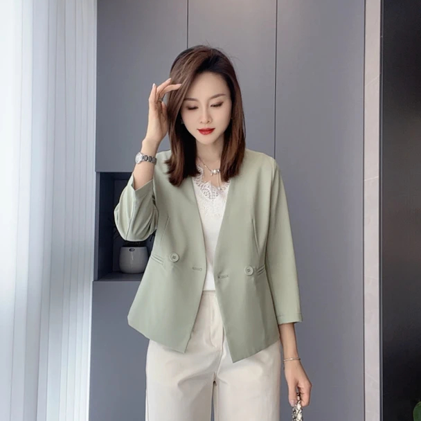 高级时尚无领西装外套女2025新款夏季休闲气质薄款小个子西服上衣