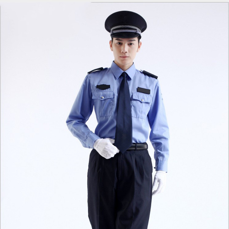 厂家直销 保安天蓝色长袖衬衣 夏季衬衫 酒店物业保安夏装制服