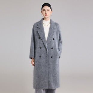 拉毛羊绒大衣女中长款2025秋冬新款西装领温柔高端长毛羊毛呢外套