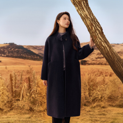【韩系气质双面毛呢外套】纤莉秀大码女装中长款大衣胖mm冬装新款