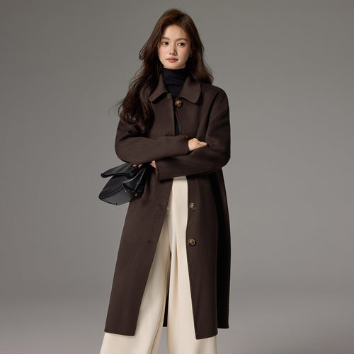 秋冬新品山羊绒大衣宽松加长款毛呢外套1801羊绒大衣立领柔软25年