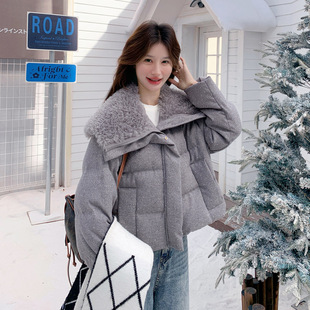 毛绒大翻领羽绒服女短款 休闲保暖90白鸭绒外套HS3366 2025冬新款