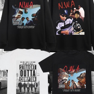 NWA嘻哈怀旧经典匪帮说唱美式宽松纯棉街头数码直喷纯棉长短袖T恤