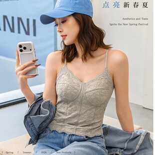 6100升级夏季冰丝薄款纯欲风蕾丝吊带美背内衣防走光聚拢打底背心