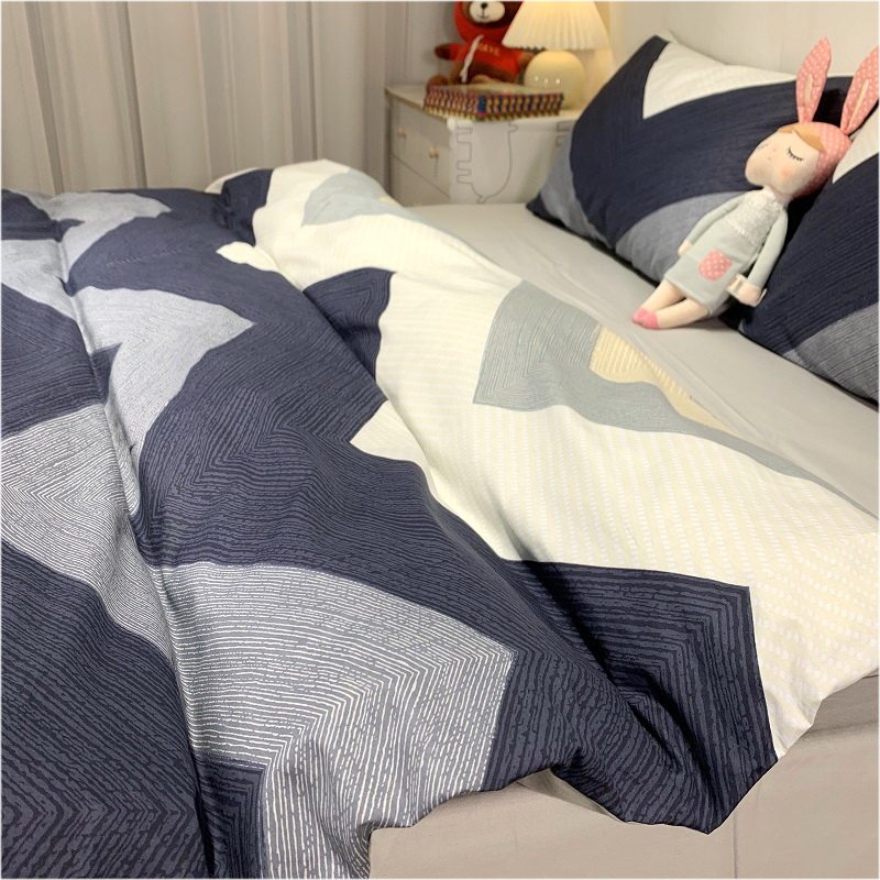 北欧时尚简约风男士几何波浪全棉四件套纯棉双人被套床单床上用品