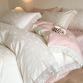 60S全棉水洗提花立体浮雕花边款 四件套纯棉轻奢风被套床上用品