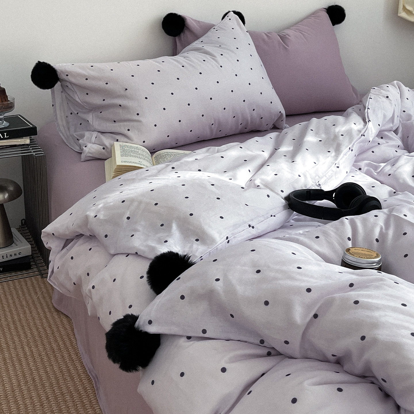 ins少女早春混搭球球波点全棉双层纱四件套纯棉被套床单床上用品