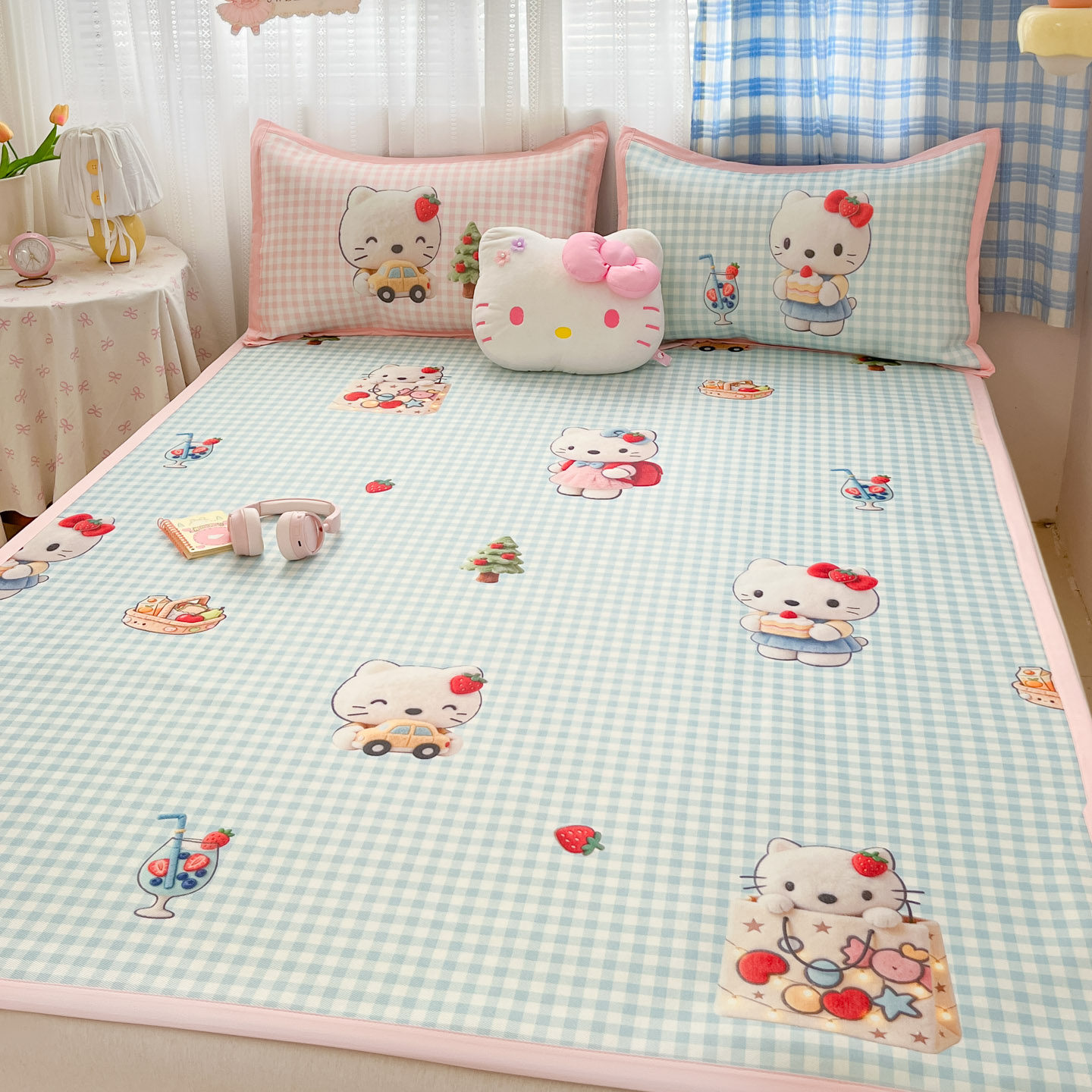 ins可爱大版卡通藤席冰丝席三件套双人空调席夏季夏凉席凉感席