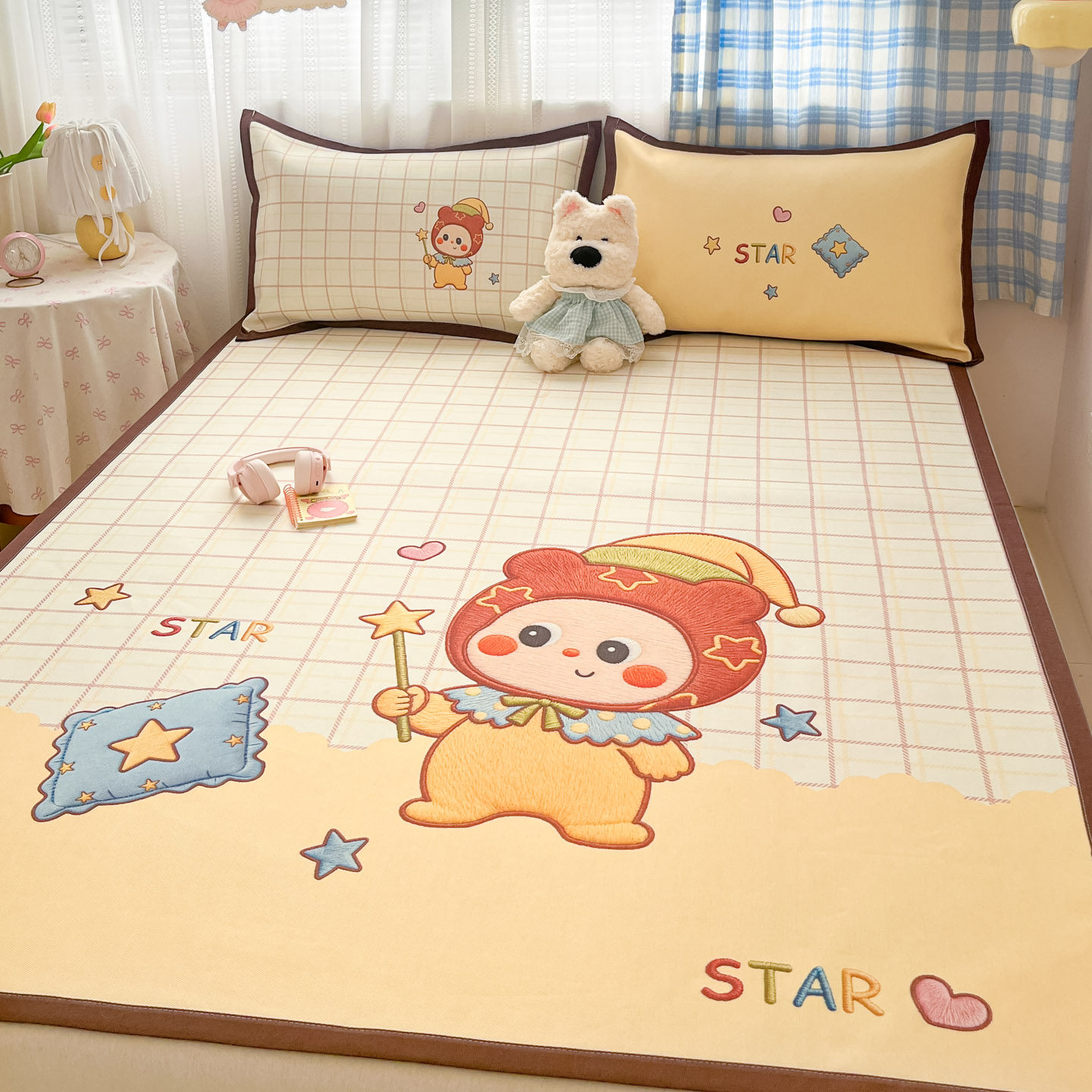 ins可爱大版卡通藤席冰丝席三件套双人空调席夏季夏凉席凉感席