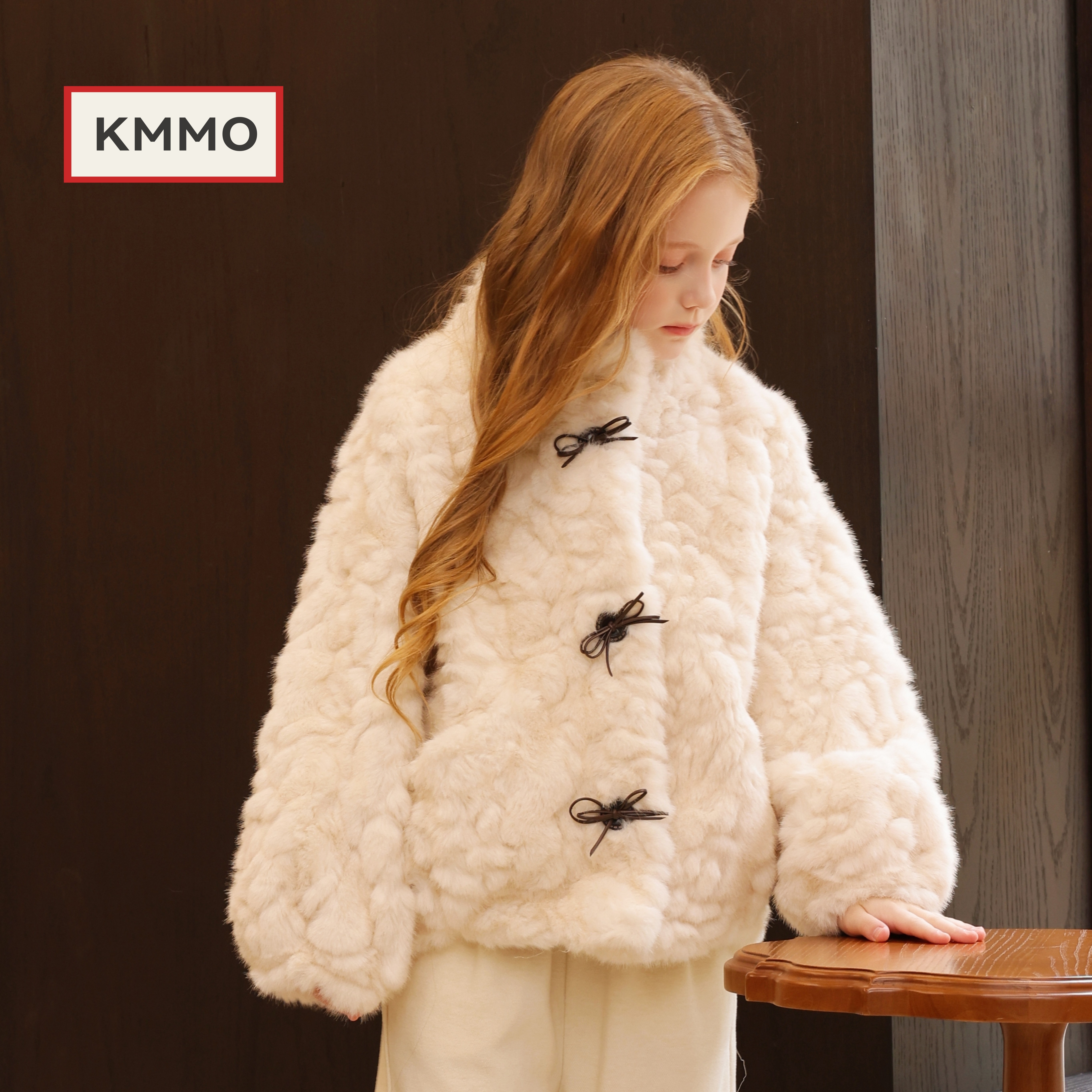KMMO女童加厚立领毛毛大衣秋冬