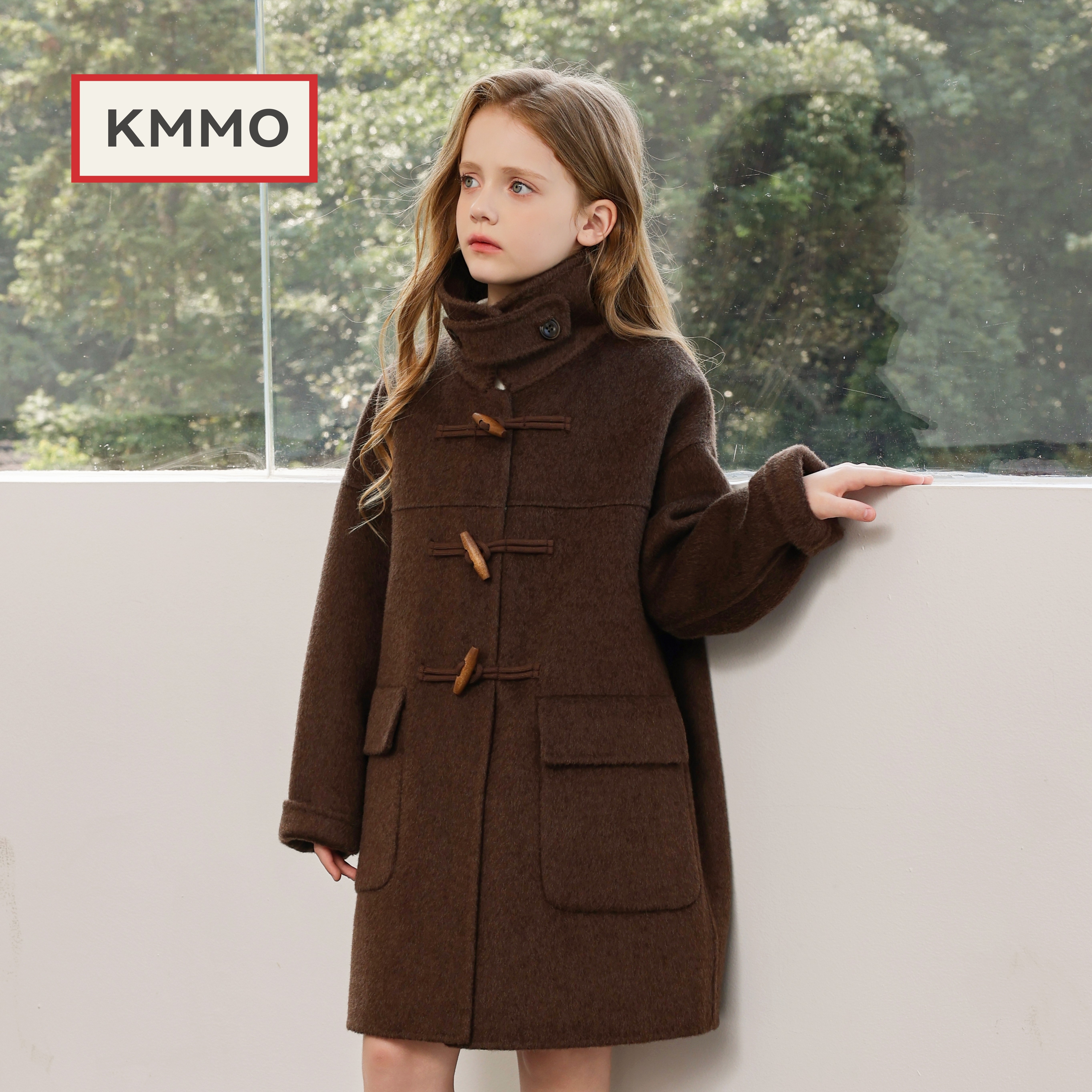 KMMO2026秋冬显瘦气质呢子外套复古立领毛呢大衣小个子女童中长款