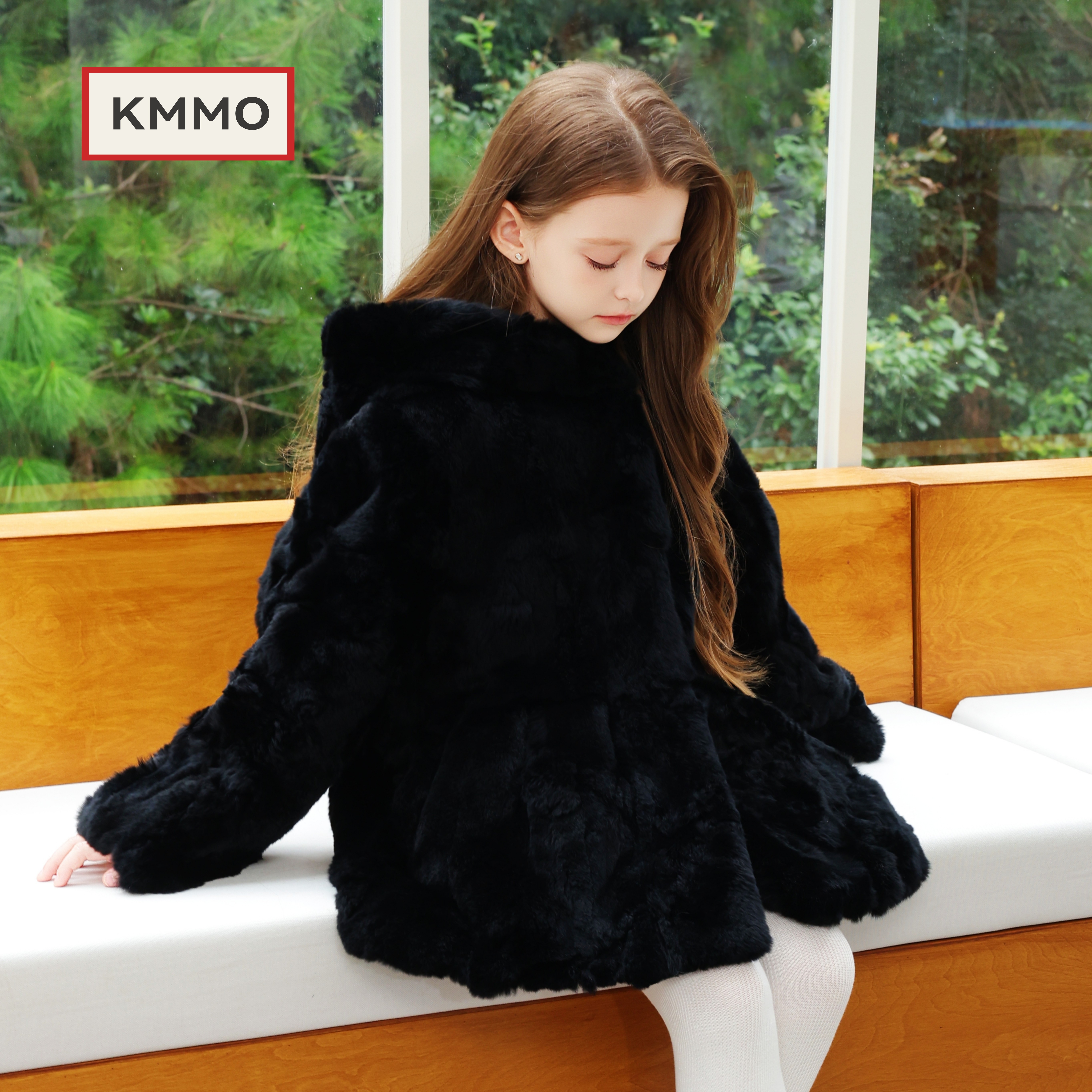 KMMO女童加绒獭兔毛保暖大衣
