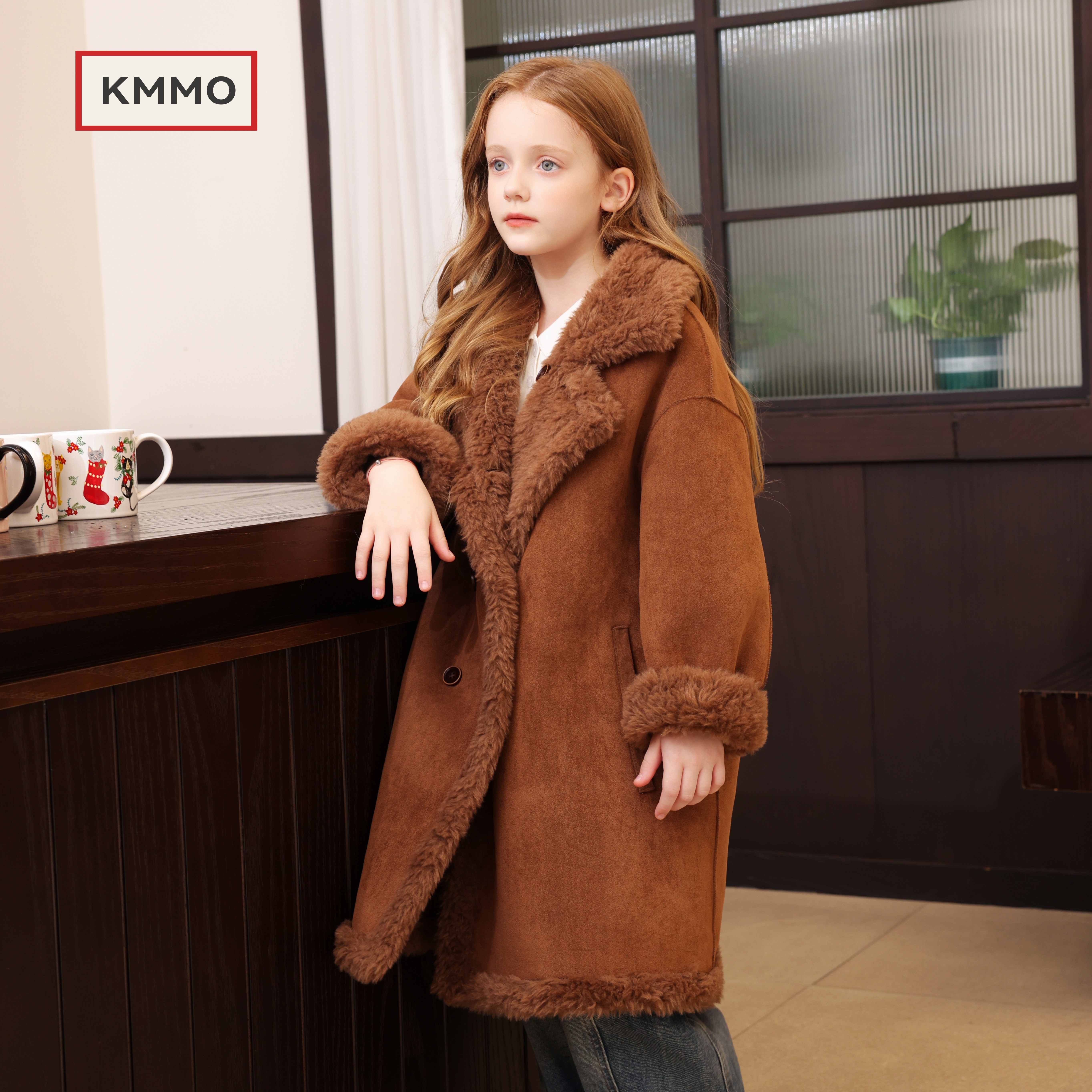 KMMO女童麂皮绒皮毛一体外套
