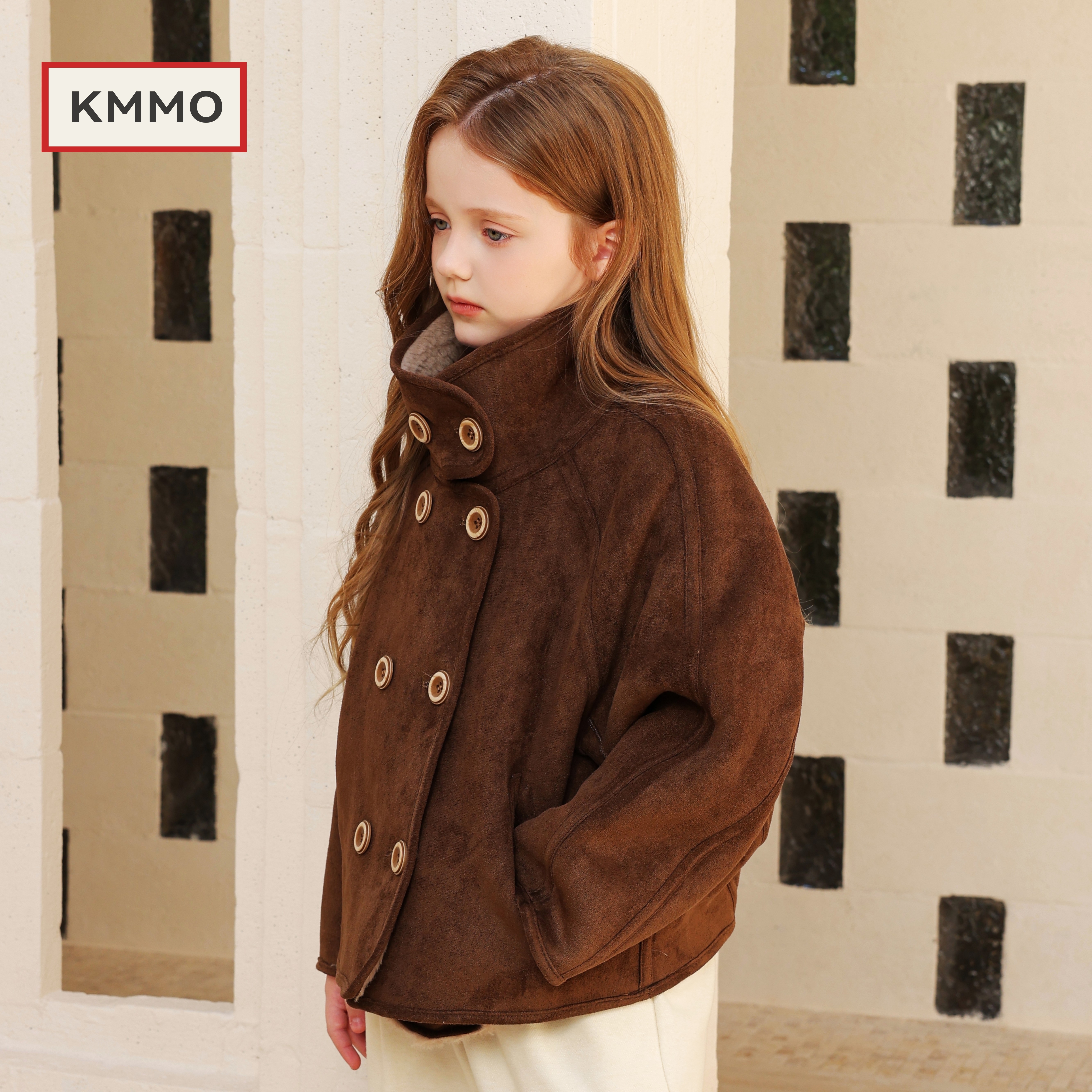 KMMO女童美拉德麂皮皮毛一体夹克