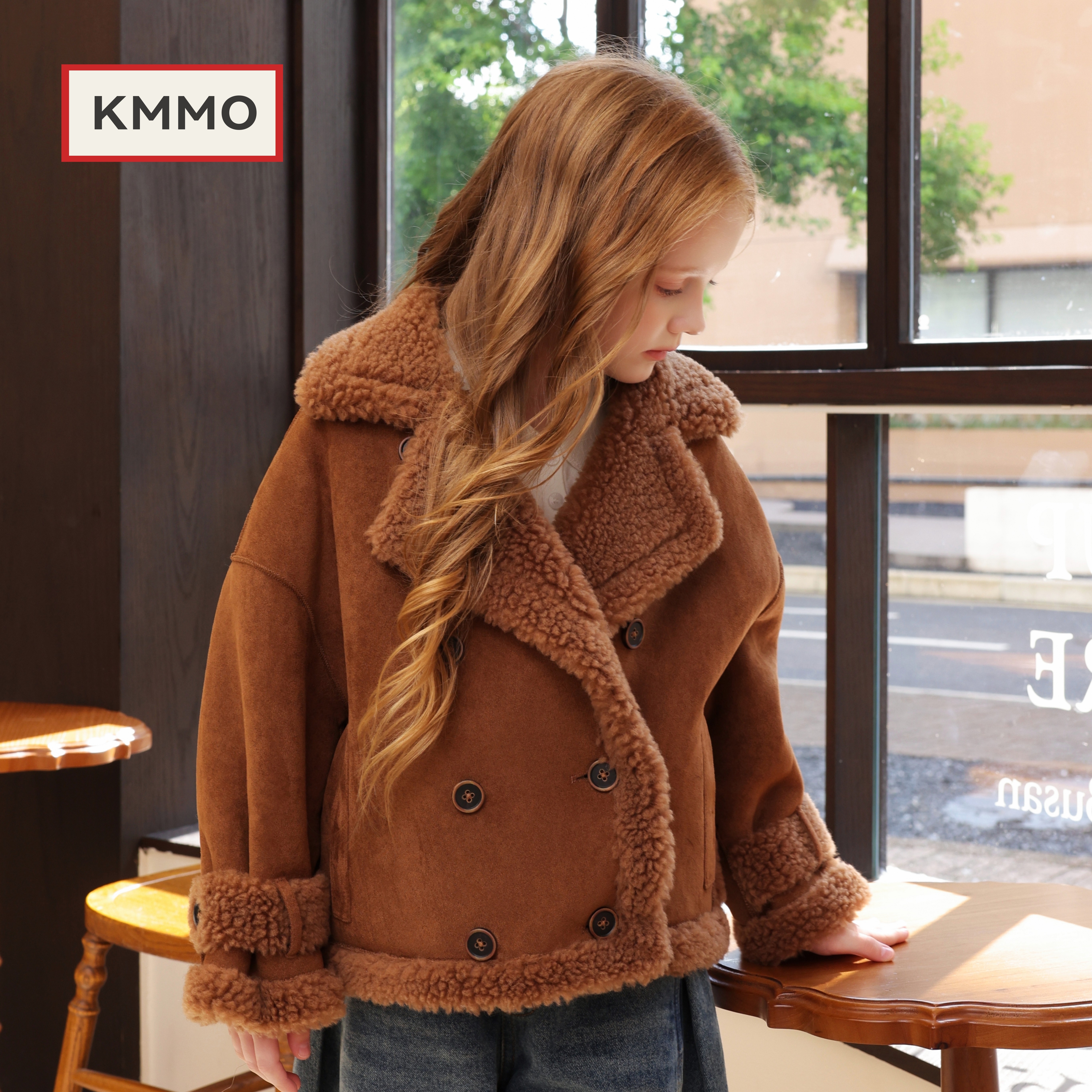 KMMO女童皮毛一体加厚保暖外套