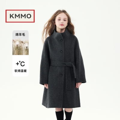 KMMO儿童大衣2025新款冬季女童羊毛呢子外套中长款加绒加厚童装