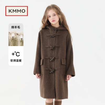 女童双面羊绒大衣中长款