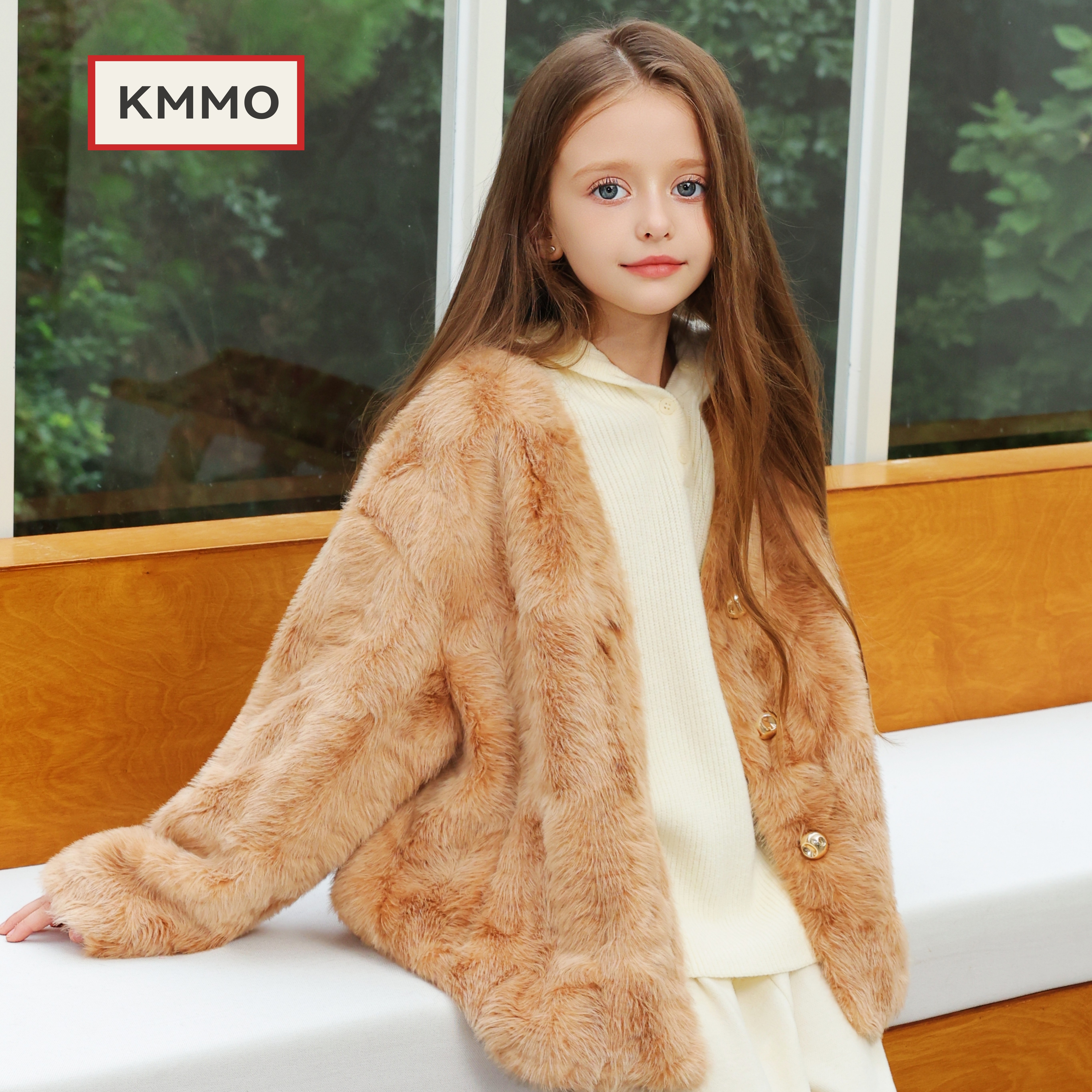 KMMO2026冬季新款女童仿水貂毛加厚短款儿童大衣韩版保暖童装上衣