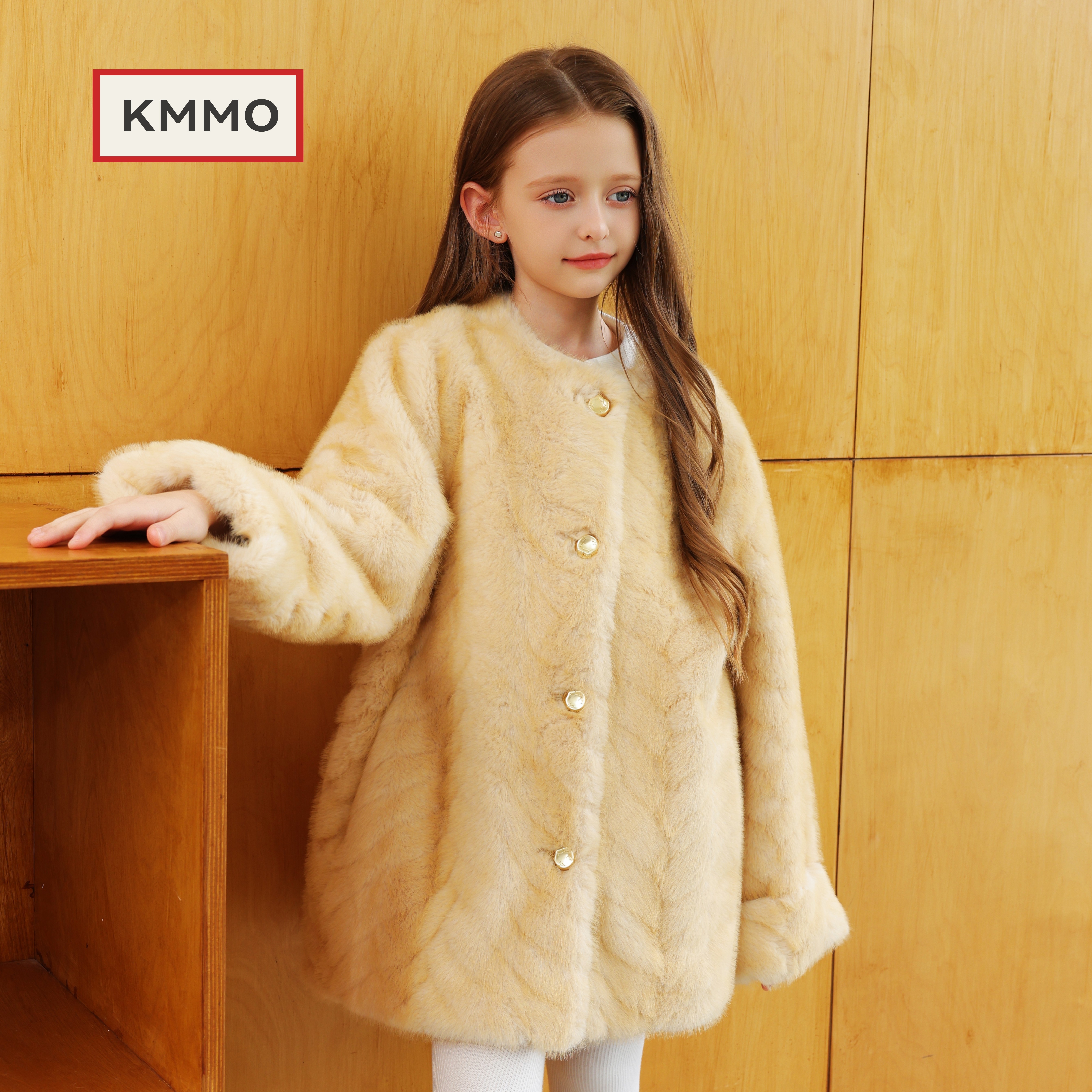 KMMO女童加厚仿水貂毛外套26冬装新款韩版公主风儿童保暖毛毛大衣