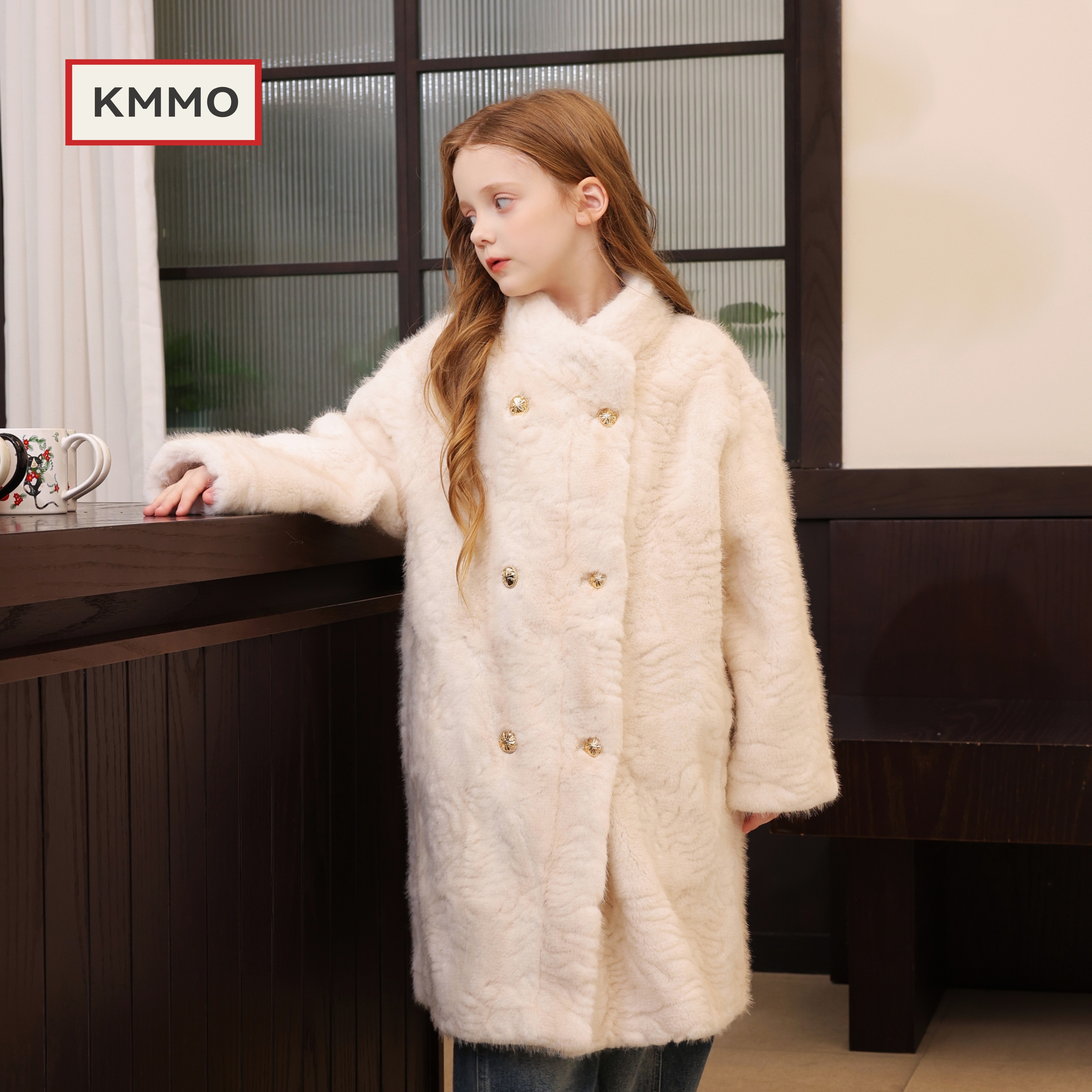 KMMO女童皮毛一体外套秋冬环保