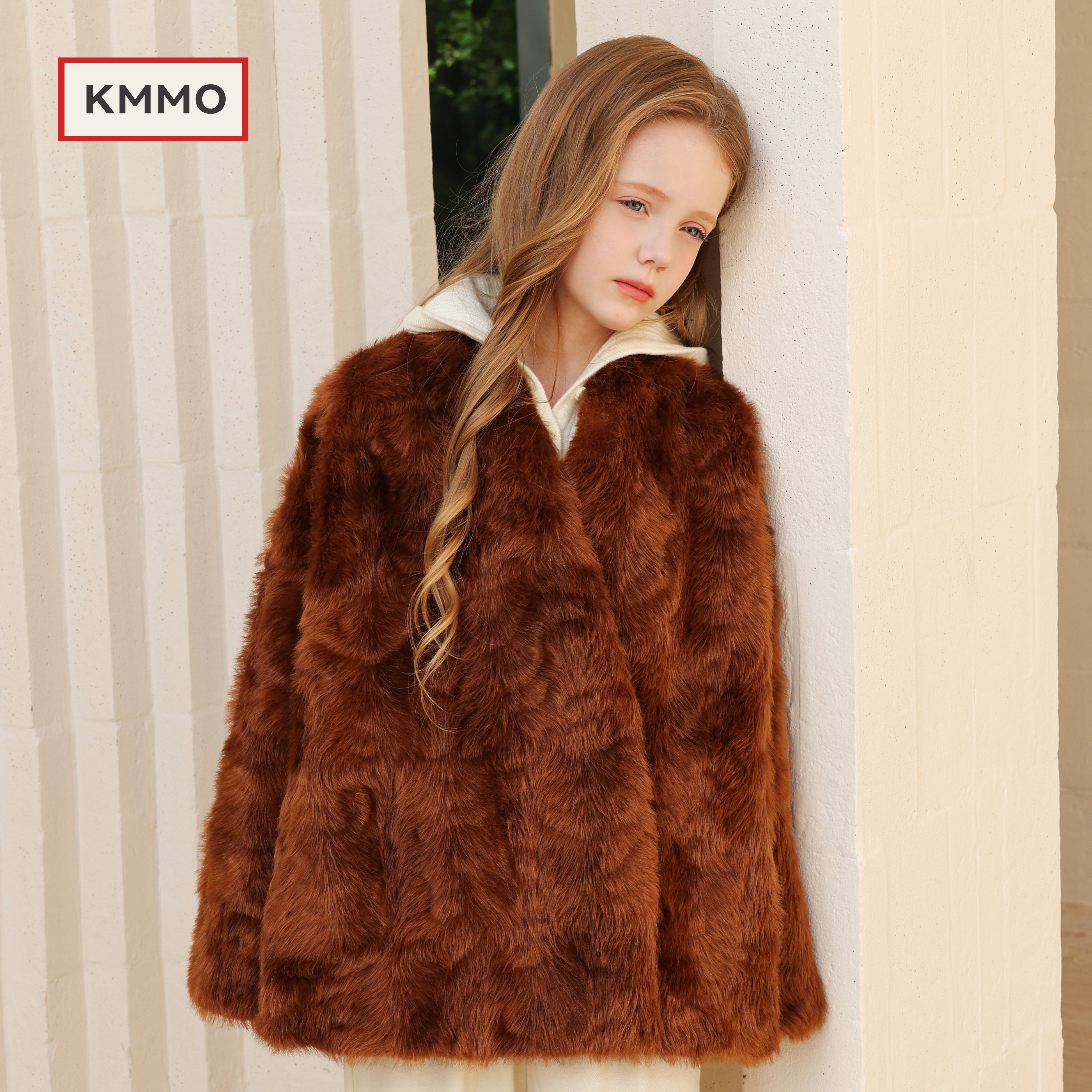 KMMO女童冬季环保皮草短款开衫