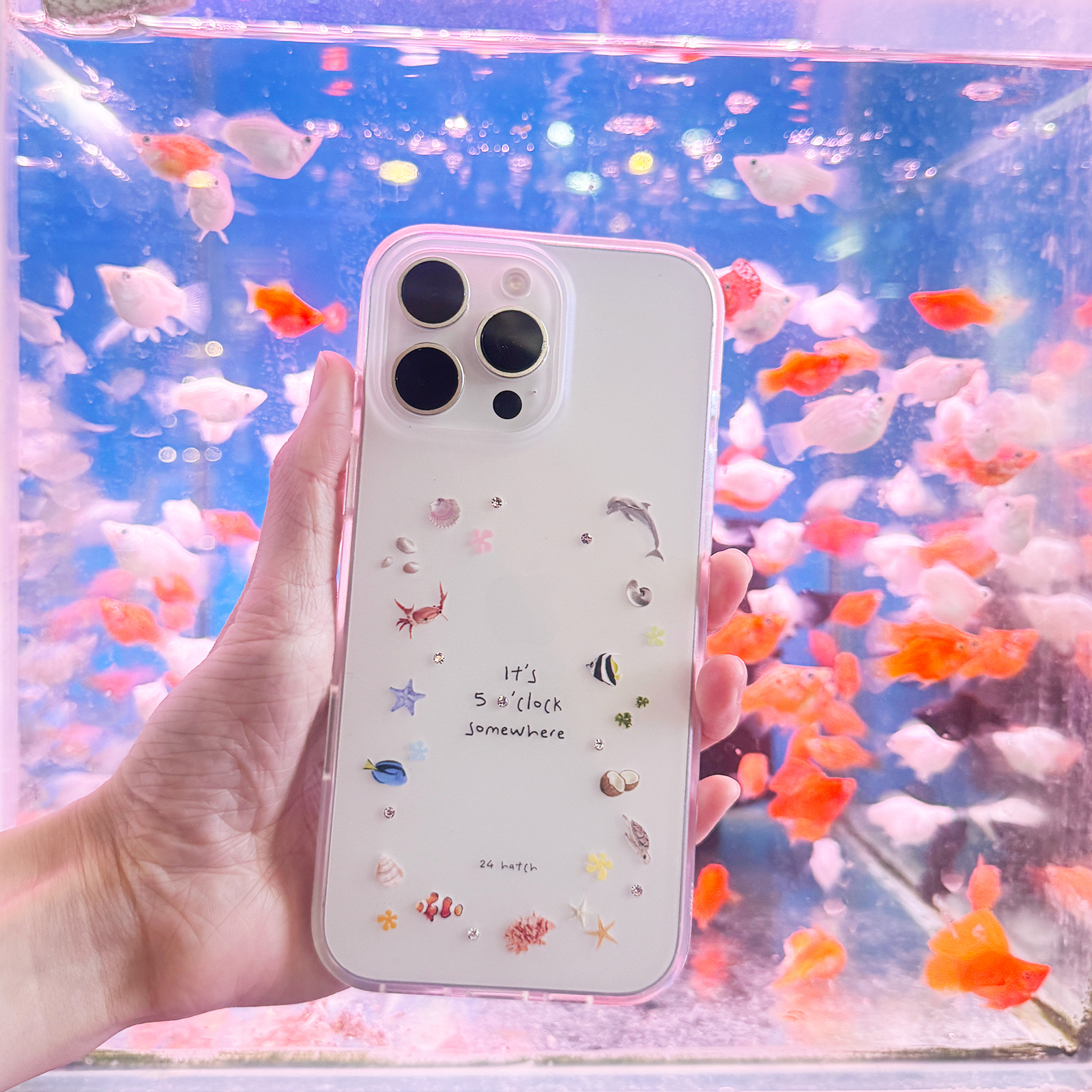 24 hatch “海底世界”系列镶钻双层TPU透明磨砂手机壳适用于苹果14-16系列