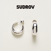SUDROV素觉耳环 小众设计银耳饰不规则耳圈时尚 通勤百搭耳钉